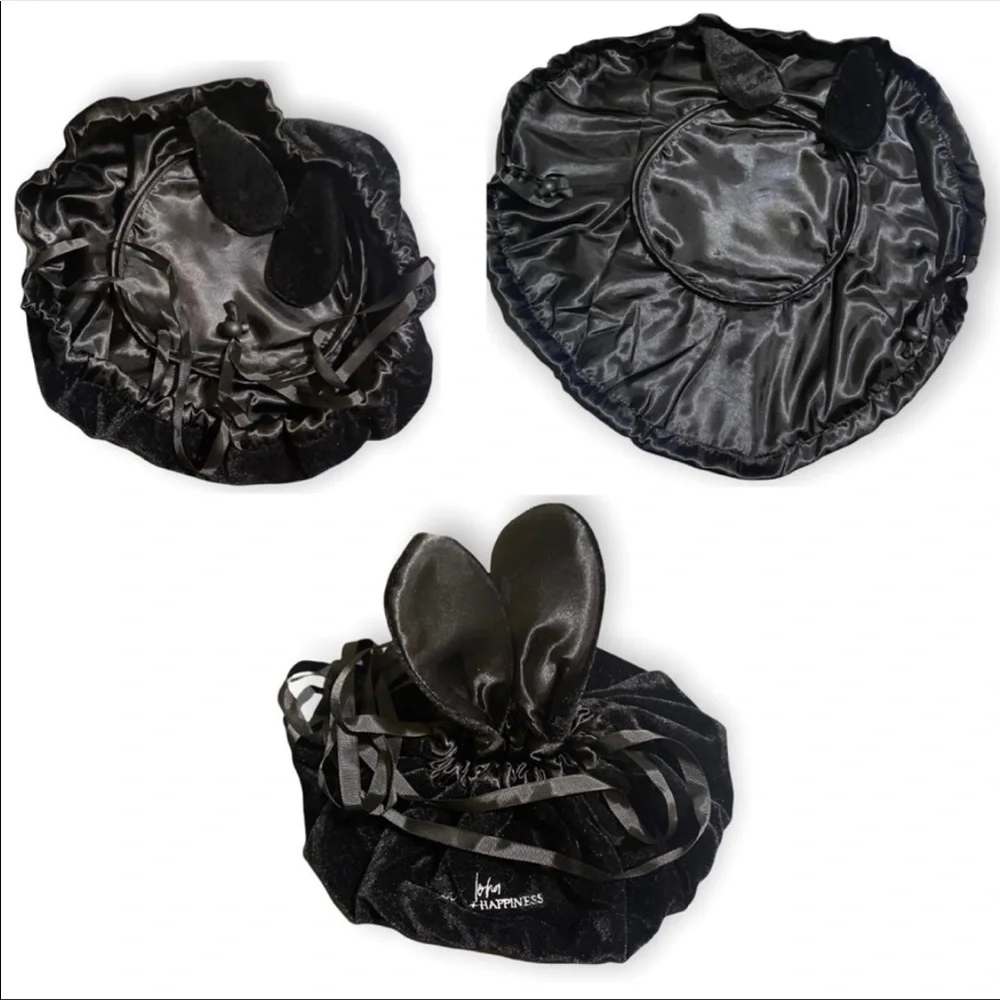 Loha Travel Makeup Bag Lay & Play Black Bunny Ears Drawstring Makeup Travel Bag